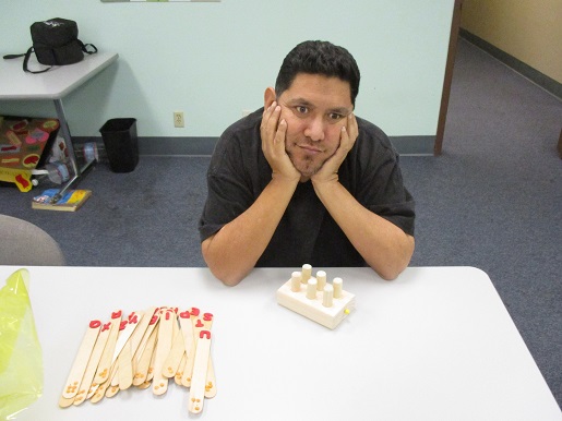 using Braille blocks and sticks to have fun at Braille club